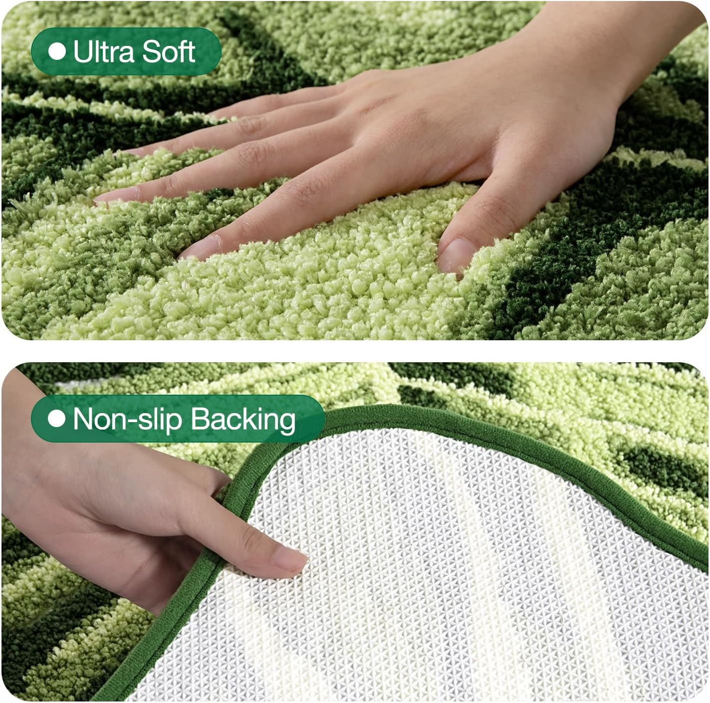 Detalle de LUMI Monstera Green Leaf Bathroom Rug (23.5"x31.5")—Soft, Plush, Non-Slip, Machine Washable
