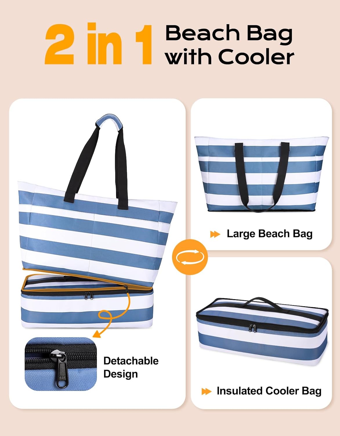 Detalle de CIRYCASE Beach Bag with Cooler, 54L Extra Large Tote for Women
