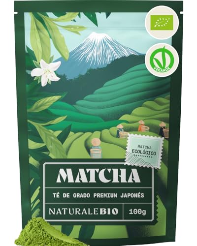 Detalle de NaturaleBio Té Matcha en Polvo Orgánico 100 g – Grado Premium (Uji, Japón) para beber, postres y batidos