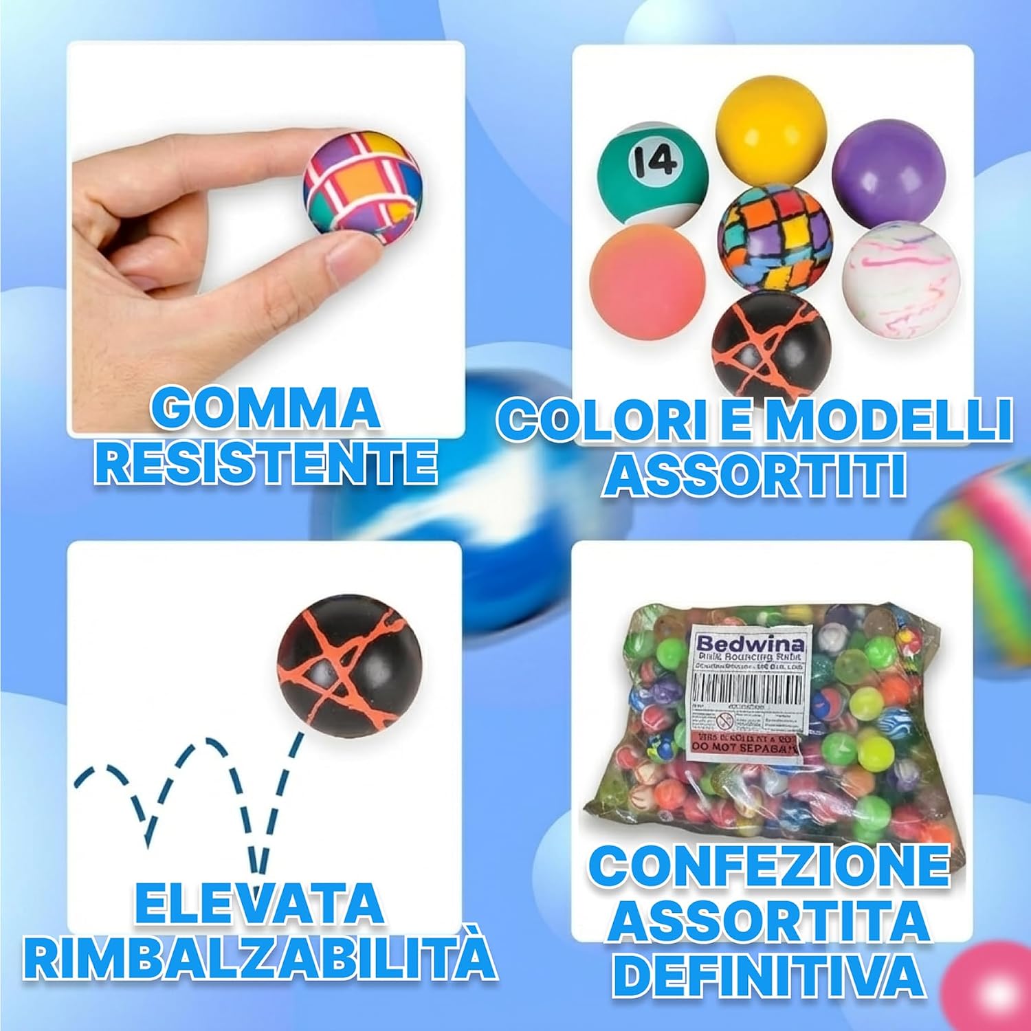 Detalle de Bedwina Palline rimbalzanti sfuse – confezione da 250 palline colorate 27 mm