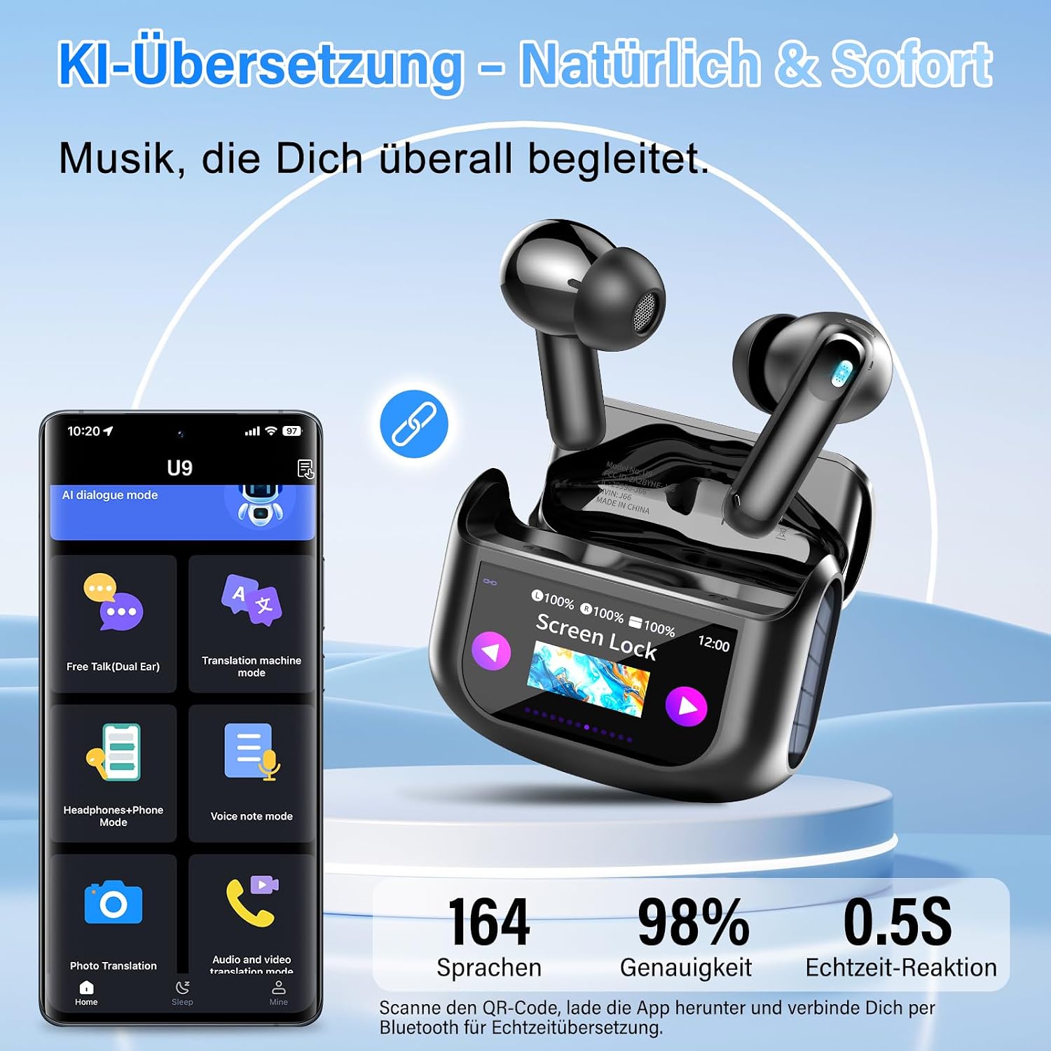 Detalle 2 de KI Übersetzer Kopfhörer 3-in-1: Echtzeit-Übersetzung, Musik und Calls in einem