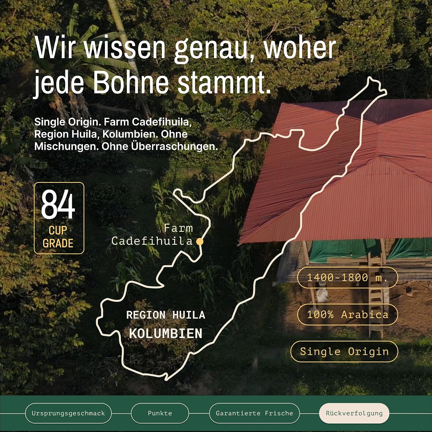 Detalle 2 de Incapto Spezialitäten-Kaffeebohnen Single-Origin Kolumbien (Espresso, 100% Arabica) – Plantage Huila, 1 kg