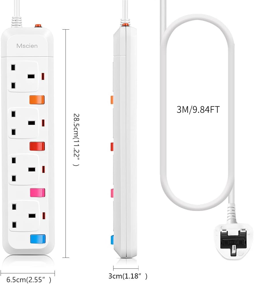 Detalle 2 de 3M extension lead with 4 sockets UK