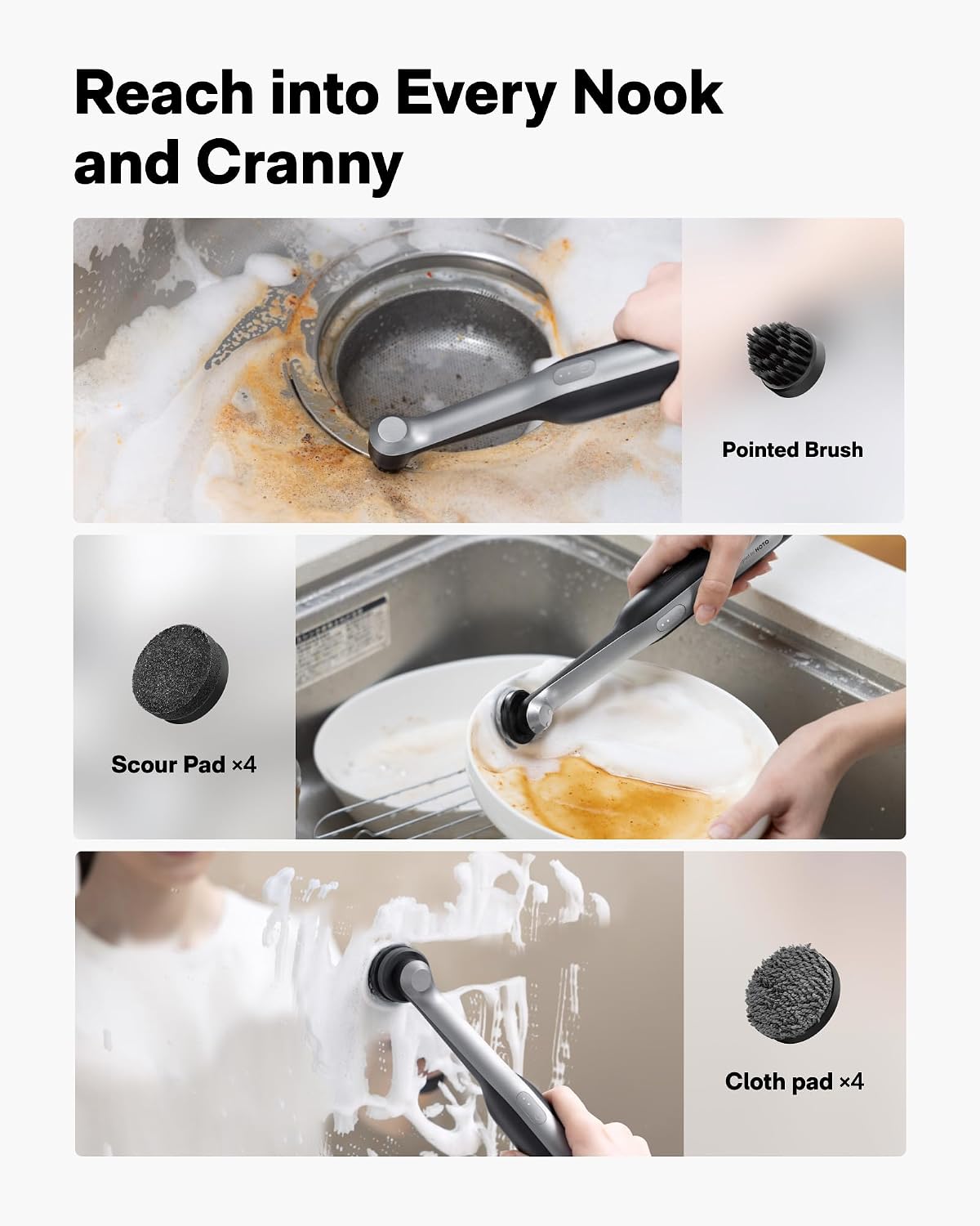 Thumbnail 4 de HOTO Wand Electric Spin Scrubber, IPX7 Waterproof, Dual-Speed, 12 Heads