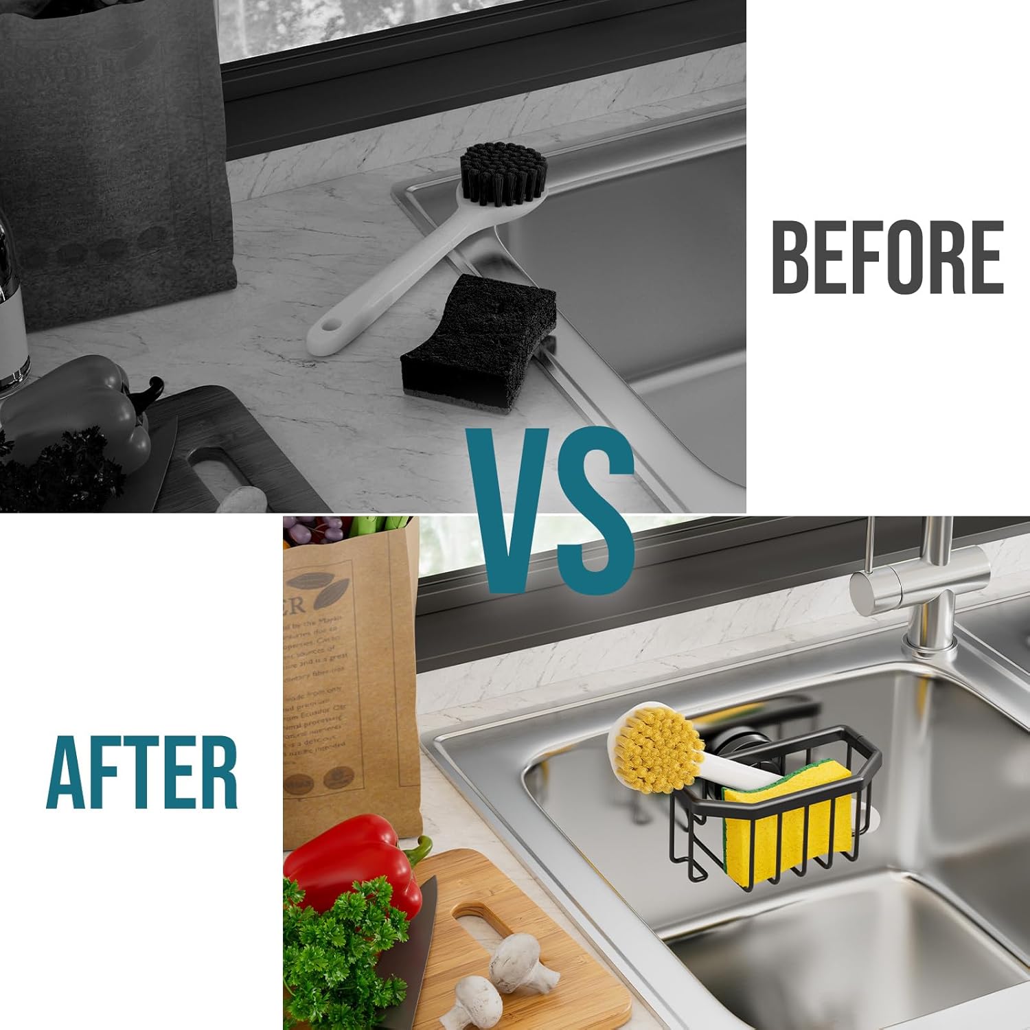 Thumbnail 5 de TAILI Portaspugne con ventosa per lavello cucina, in alluminio nero opaco