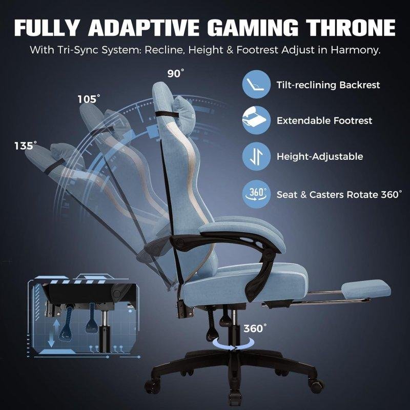 Detalle 2 de Silla Gaming GTPLAYER Ergonómica con Reposapiés – reposacabezas y lumbar ajustables, azul claro