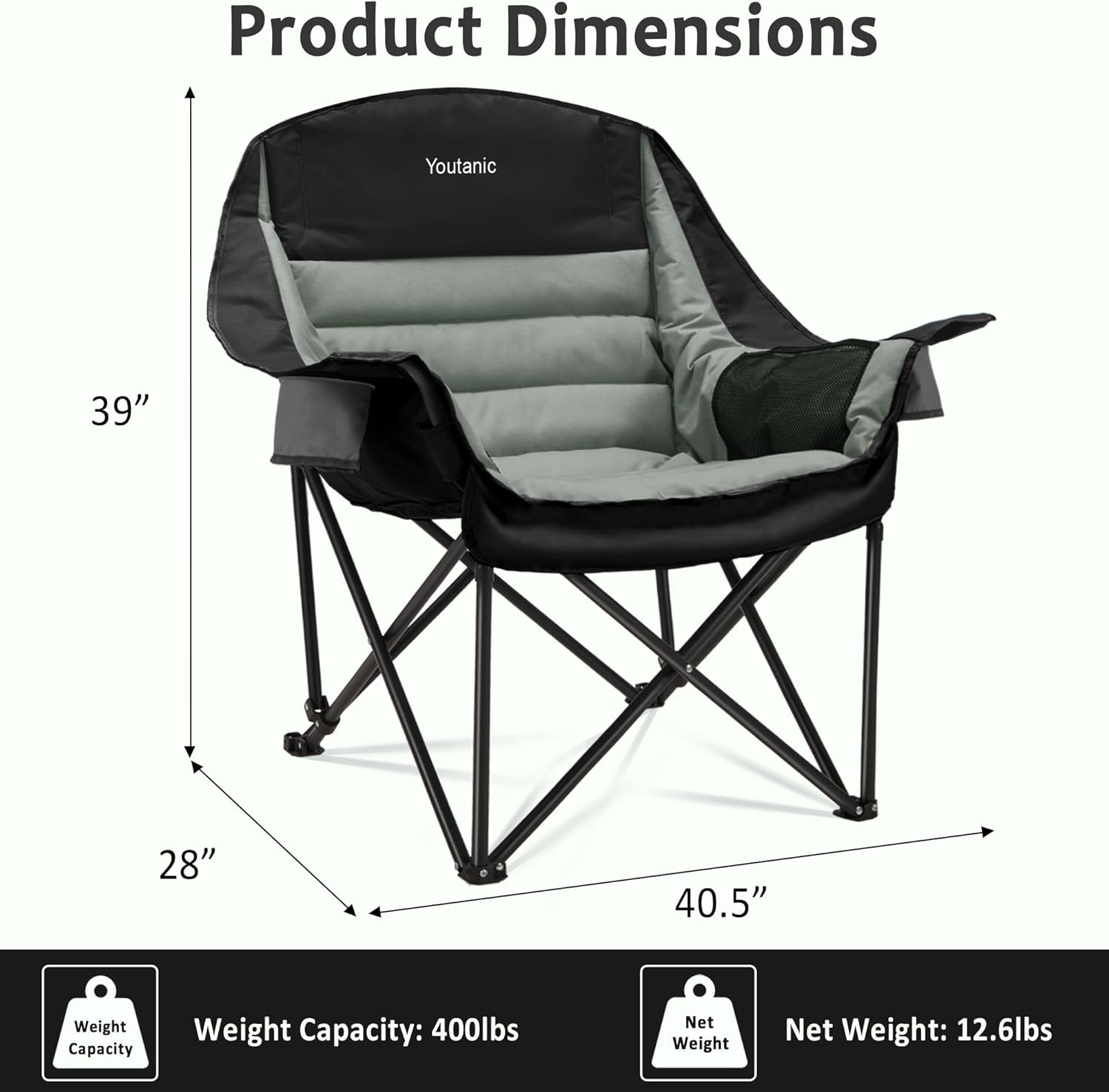 Thumbnail 2 de Youtanic Oversized Camping Chair (Style 4) — portable folding outdoor chair with side pockets and cup holders, up to 400 lbs