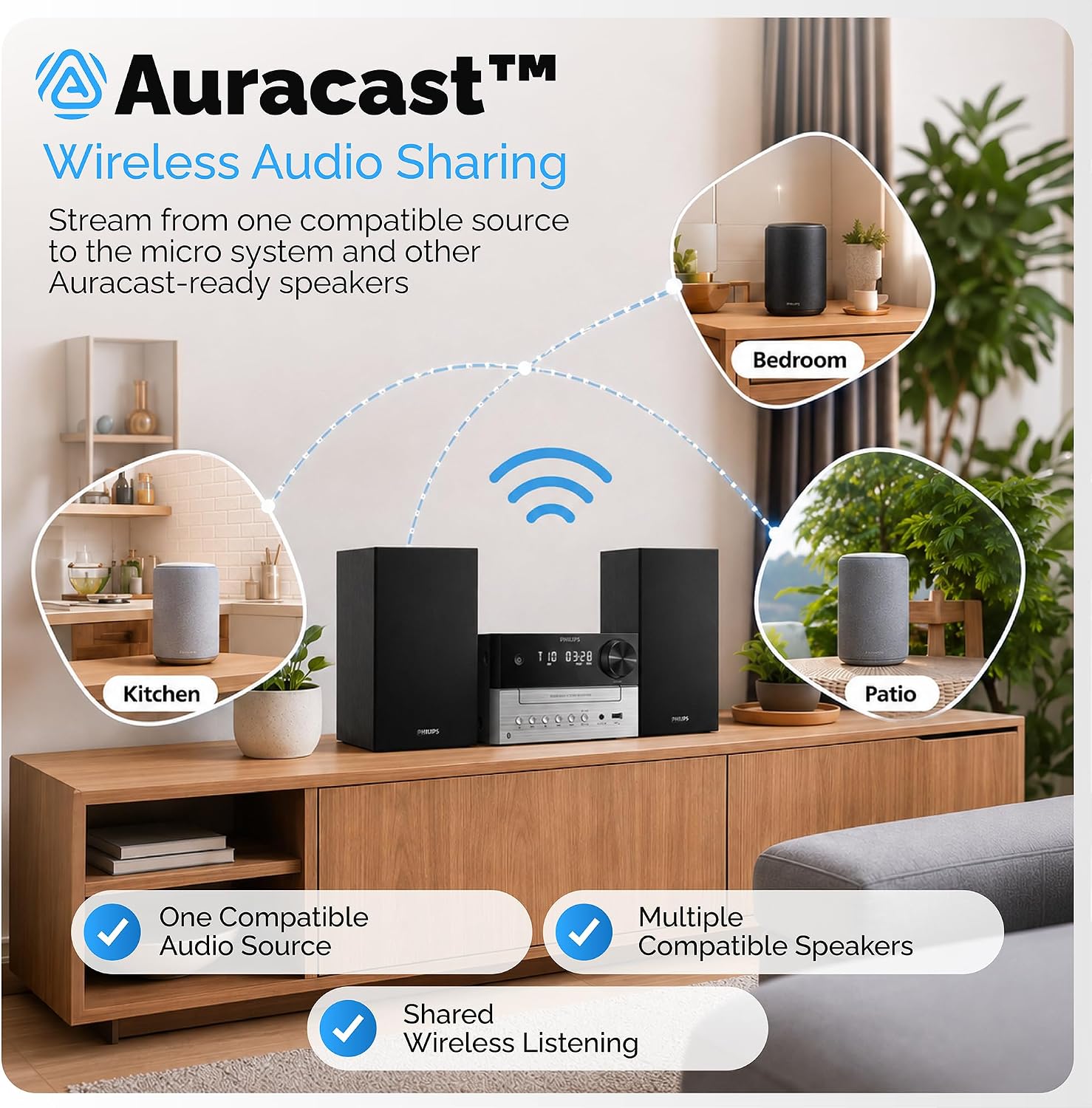 Detalle de Philips TAM3205M2 Micro Music System, Bluetooth 5.4, CD Player, 20W Stereo