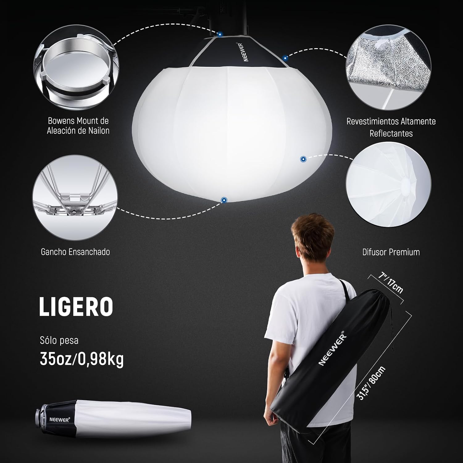 Thumbnail 5 de NEEWER NS15L Softbox Linterna 26" Difusor 360°