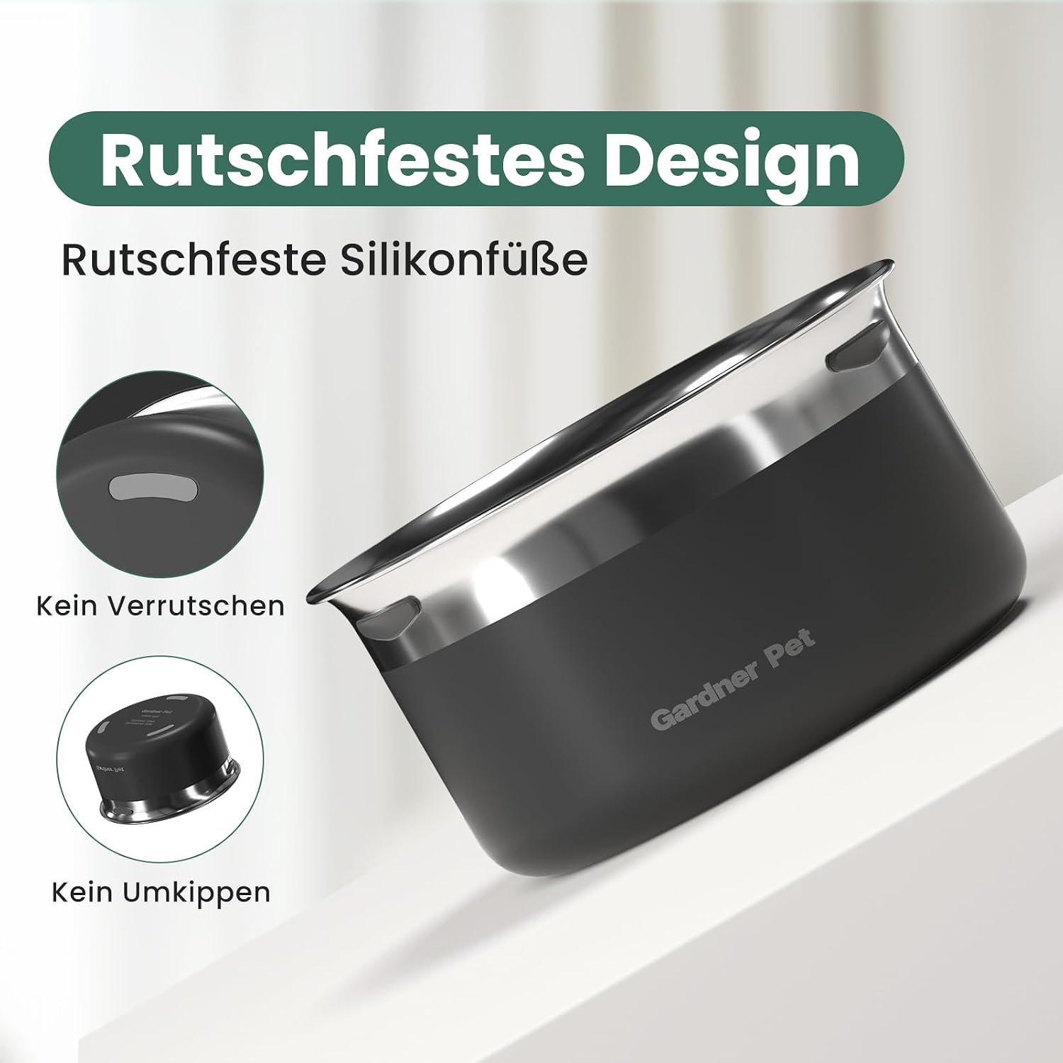 Detalle de Gardner Pet Wassernapf für große Hunde (ohne Sabbern), 3,85 l Edelstahl, auslaufsicher – schwarz