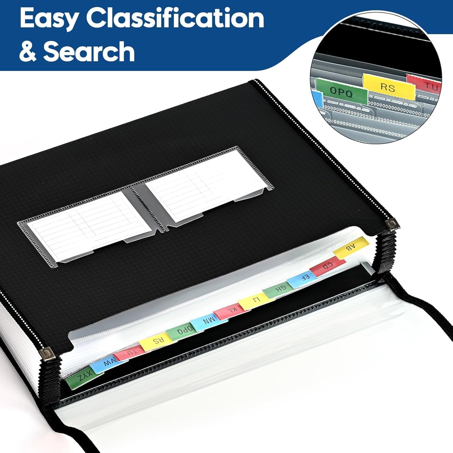 Detalle de File Organiser, 13 Pockets Expanding File Folder with 12 Tabs – A4, Black
