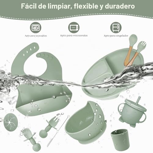 Detalle de Cubiertos Bebe, Juego de 12 Piezas de Vajilla en Silicona sin BPA de CUBTEM