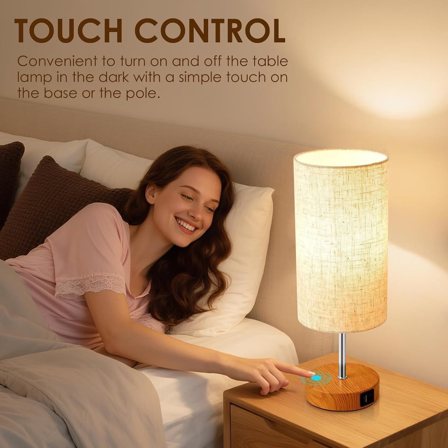 Detalle 2 de SANGFOR XLGZ-T1-003 Touch Table Lamps Set of 2, USB Charging, 3-Way Dimming