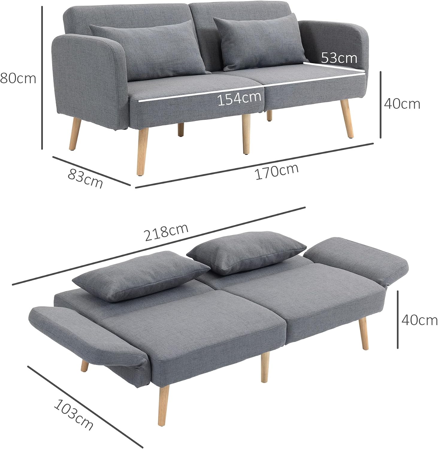 Thumbnail 2 de HOMCOM Canapé Convertible 3 Places Gris