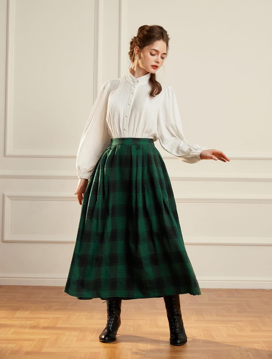 Detalle de SCARLET DARKNESS Jupe médiévale femme à carreaux – longue, taille élastique, motif plaid et boutons (cosplay)