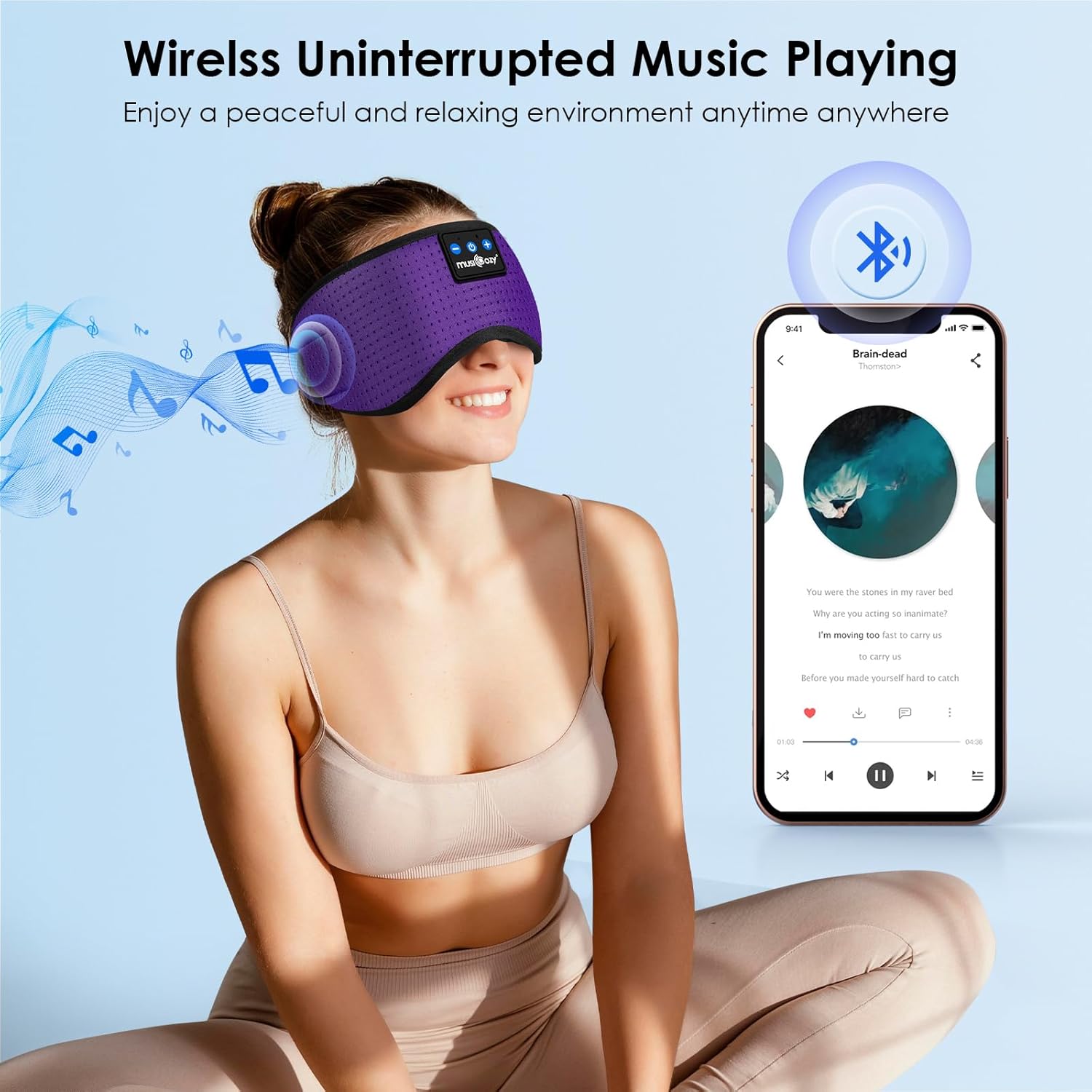 Detalle de MUSICOZY Sleep Mask Headphones: 100% Blackout Bluetooth Eye Mask with Ultra-Thin Speakers