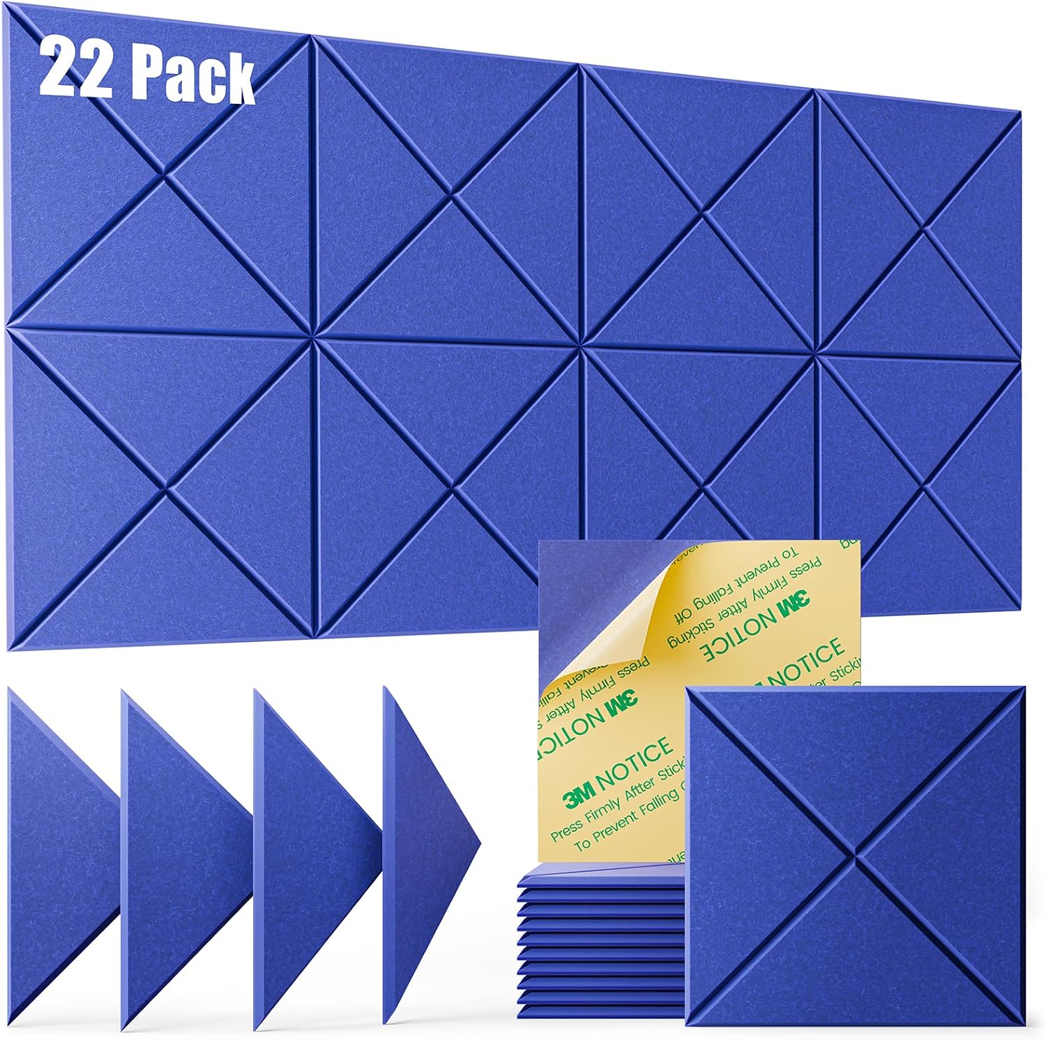 Detalle de HEMRLY 22-Pack Acoustic Panels, 12 x 12 x 0.4-Inch Self-Adhesive, Blue