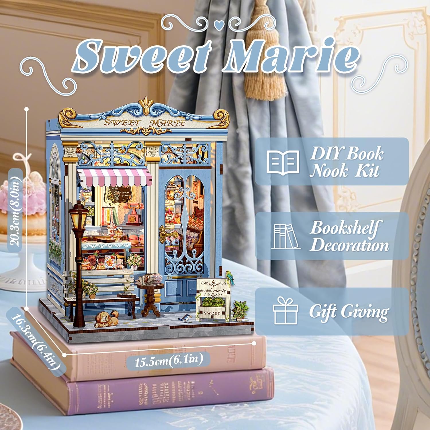 Detalle de Fsolis Book Nook Kit DIY Miniature House (Sweet Marie) — 3D Wooden Puzzle Diorama for Adults