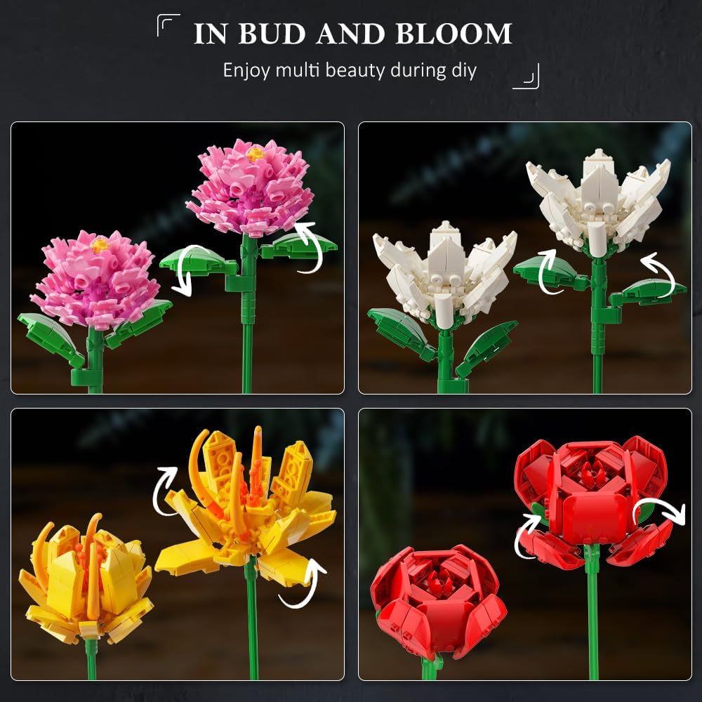 Thumbnail 4 de HOGOKIDS Flower Bouquet Set for Adults (Valentine) – 1461pcs botanical DIY artificial flowers with 18 sticks