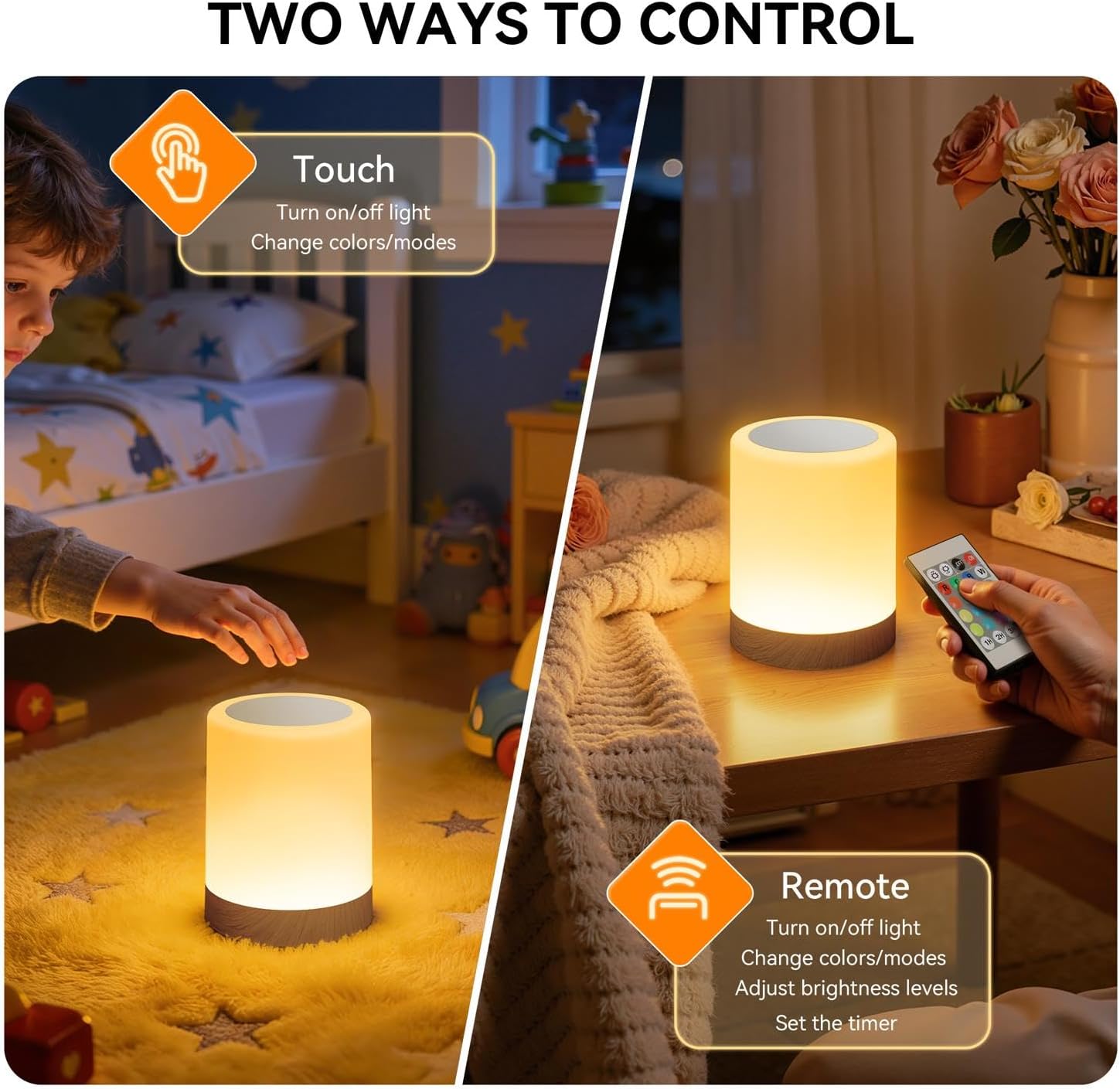 Detalle de Auxmir Nachtischlampe Nachtlicht – kabellos, 3000 mAh, 13 Farben, 5 Modi, Touch & Fernbedienung