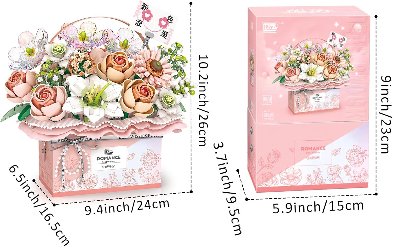 Thumbnail 6 de MEIEST Blume Bausteine Set – Simulation Rose Handgefertigte Geschenkbox Valentinstag, Bonsai Bausteine Spielzeug, Fantasy Pink