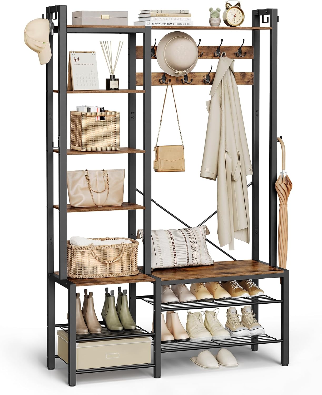 Detalle de VASAGLE DACEY HSR426B01 kapstok met schoenenbank, 7 planken, 40 x 120 x 190 cm