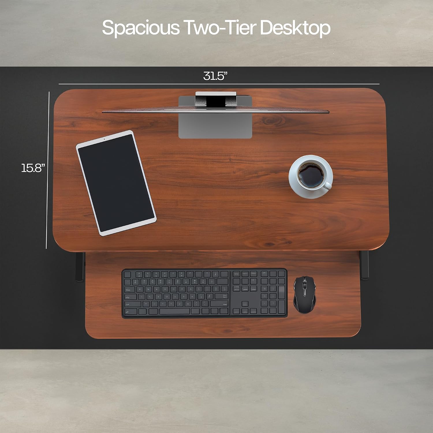Thumbnail 5 de VIVO DESK-V000SD 32-Inch Standing Desk Riser, Dark Walnut, Two-Tier Design
