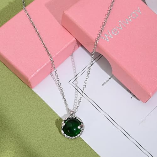 Thumbnail 6 de Weviway Circle Emerald Necklace: Green Gemstone Pendant in Silver – Handmade UK Gift