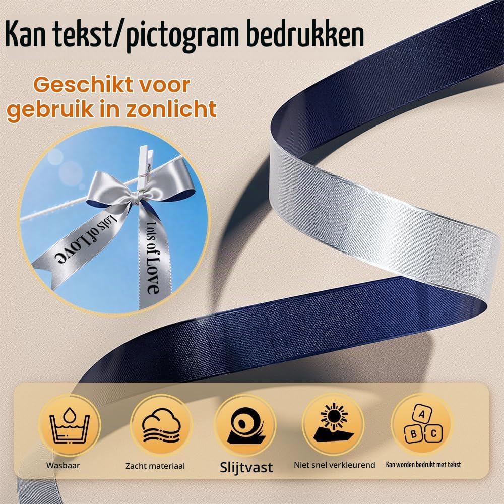 Detalle de Phomemo A30/P15 lintrollen van zijde, zilver met zwarte opdruk, 12 mm × 5 m