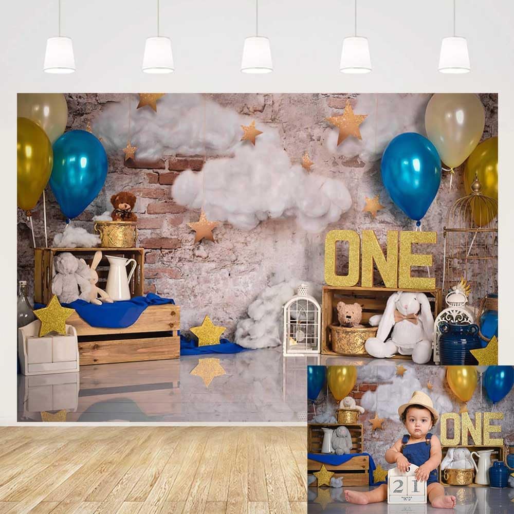 MEHOFOND 7x5ft Blue Birthday Backdrop