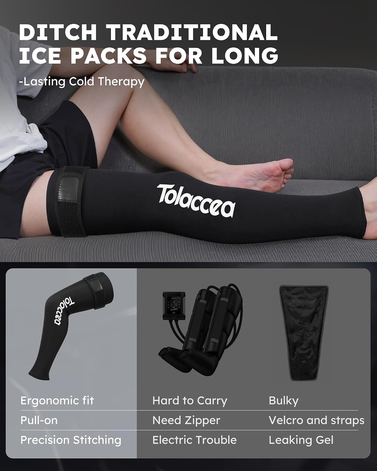Detalle 2 de Tolaccea CryoArmor verkoelende beenmouw met 360° dekking en herbruikbare gel
