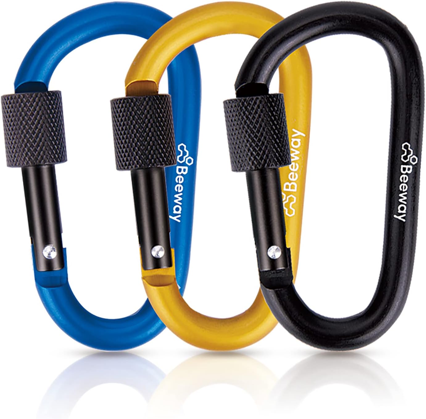 Detalle de BEEWAY Locking Carabiner (Premium Aluminium Alloy D-Ring) – 3 Pack Key Chain Clip Hooks