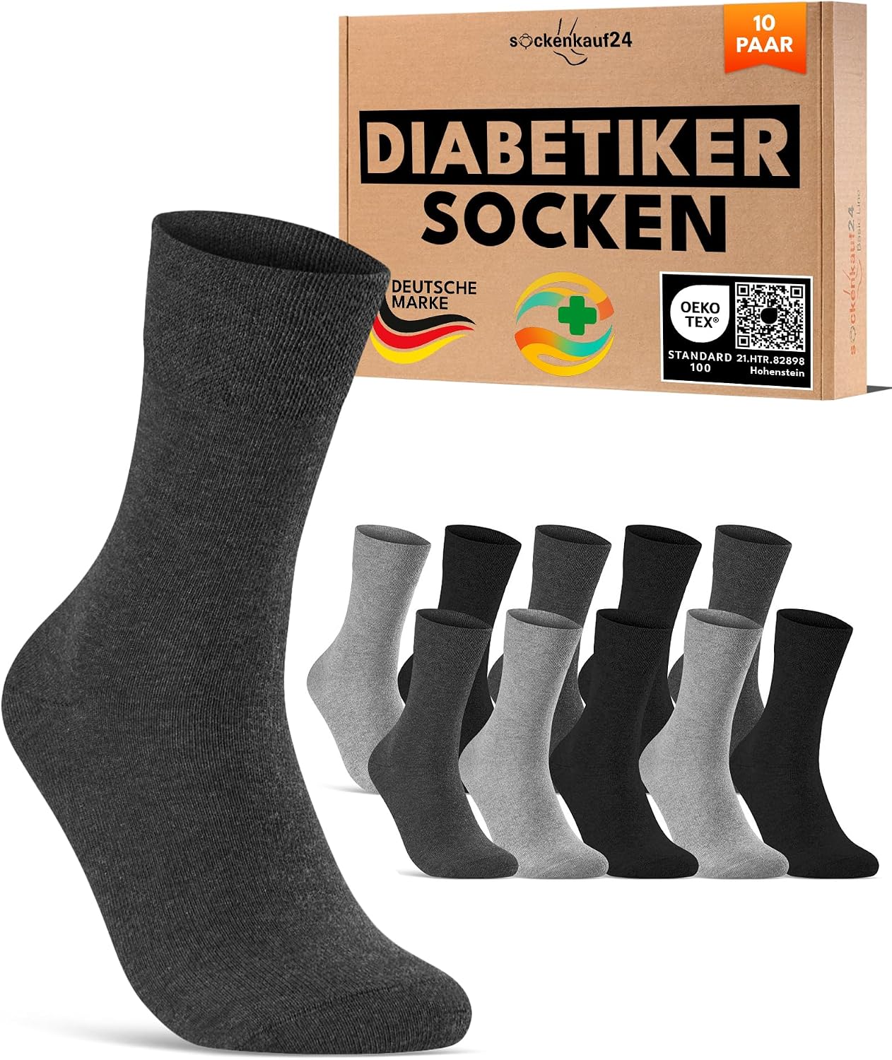 Detalle de sockenkauf24 10 Paar Diabetikersocken ohne Gummibund und ohne Naht (Baumwolle) für Damen & Herren