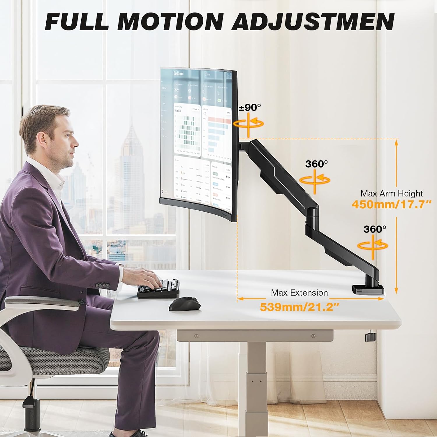 Detalle de 5Rcom Single Monitor Arm, 13–35-Inch Screens