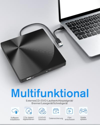 Thumbnail 5 de varkda Externes CD/DVD Laufwerk USB 3.0 & USB-C Brenner – kompakter Allrounder für Laptop, PC & Mac
