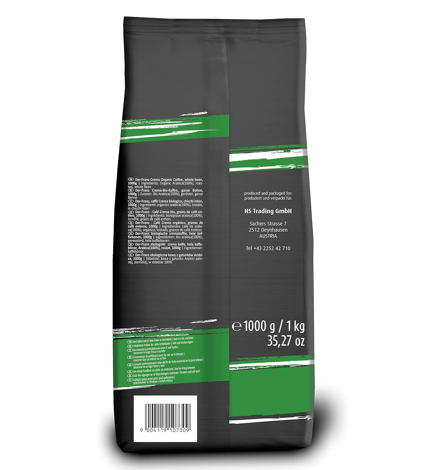 Detalle de Der-Franz Crema Bio Kaffee, ganze Bohne, 1000 g – Bio-Arabica mit milder Säure und fruchtigem Aroma