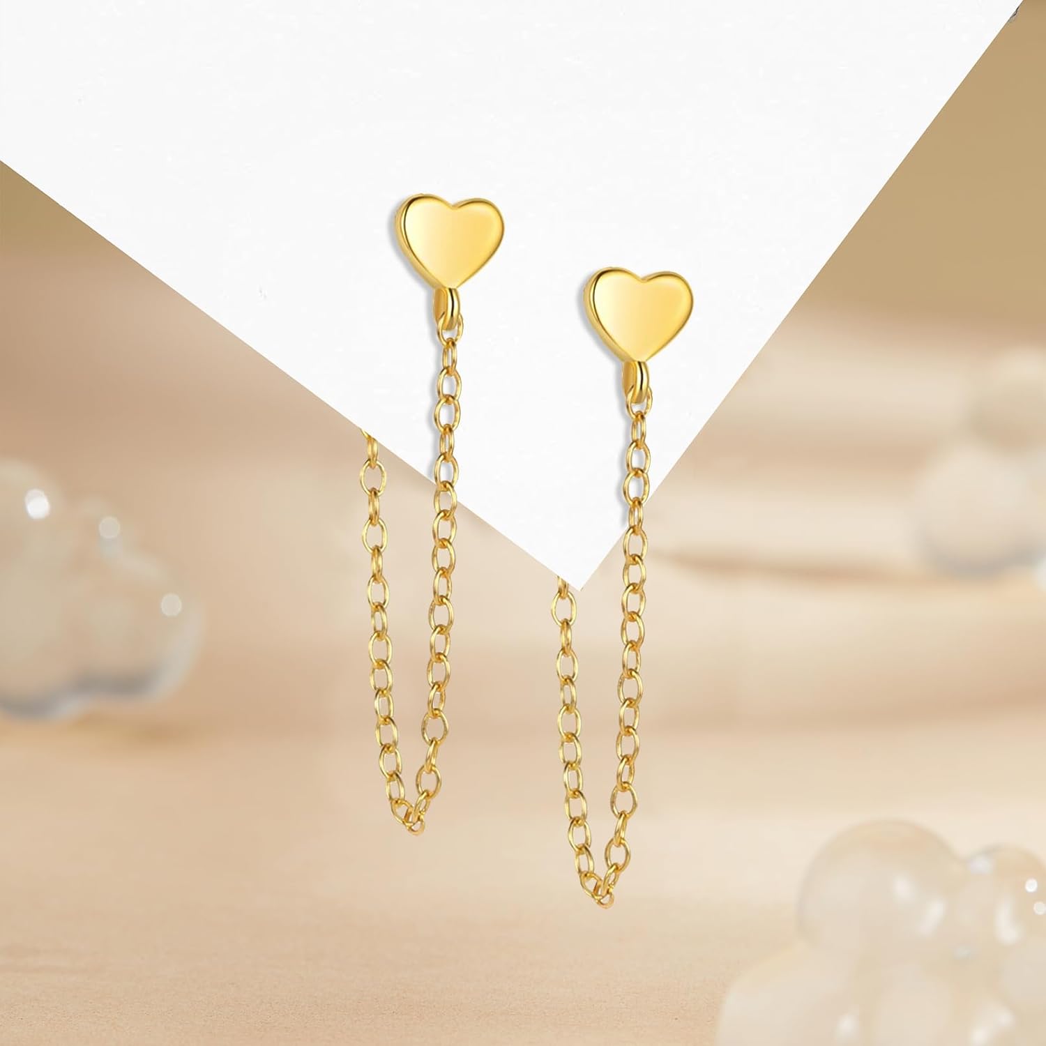 Thumbnail 5 de Ohrringe aus 925 Sterling Silber mit Herz-Anhänger und Kette – hängende Ohrstecker für Damen und Herren