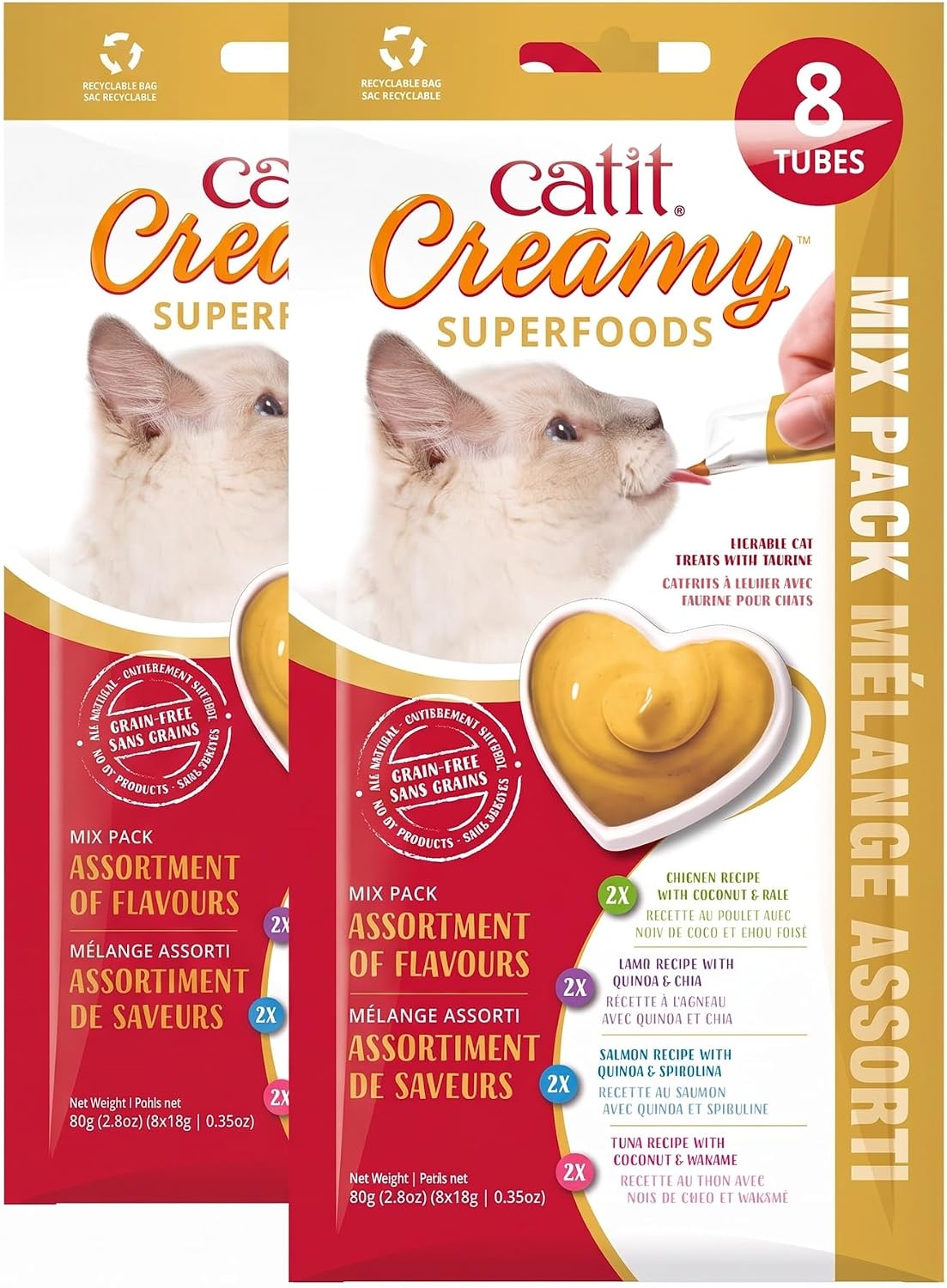 Detalle 2 de Catit Creamy Snack líquido para gatos – Bote surtido 80 x 10 g
