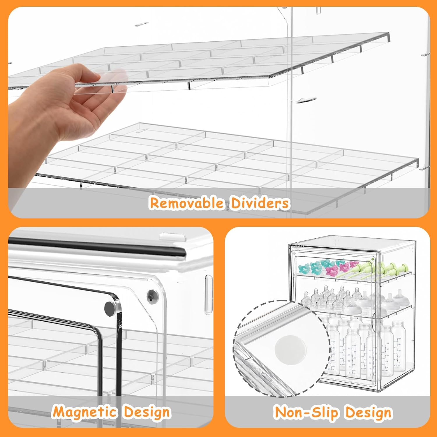 Thumbnail 2 de LEARNIBEE Baby Bottle Organizer, Adjustable 3-Tier Dustproof Plastic Storage