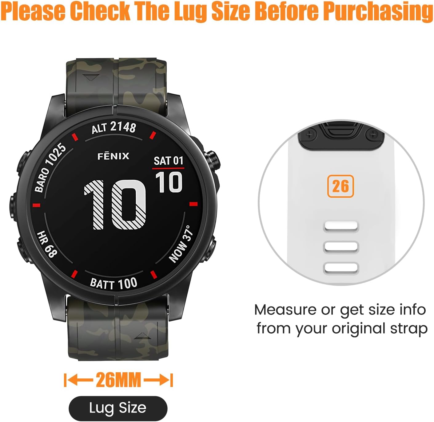 Detalle de Compatible 26mm QuickFit Watch Strap for Garmin Fenix and Tactix Series