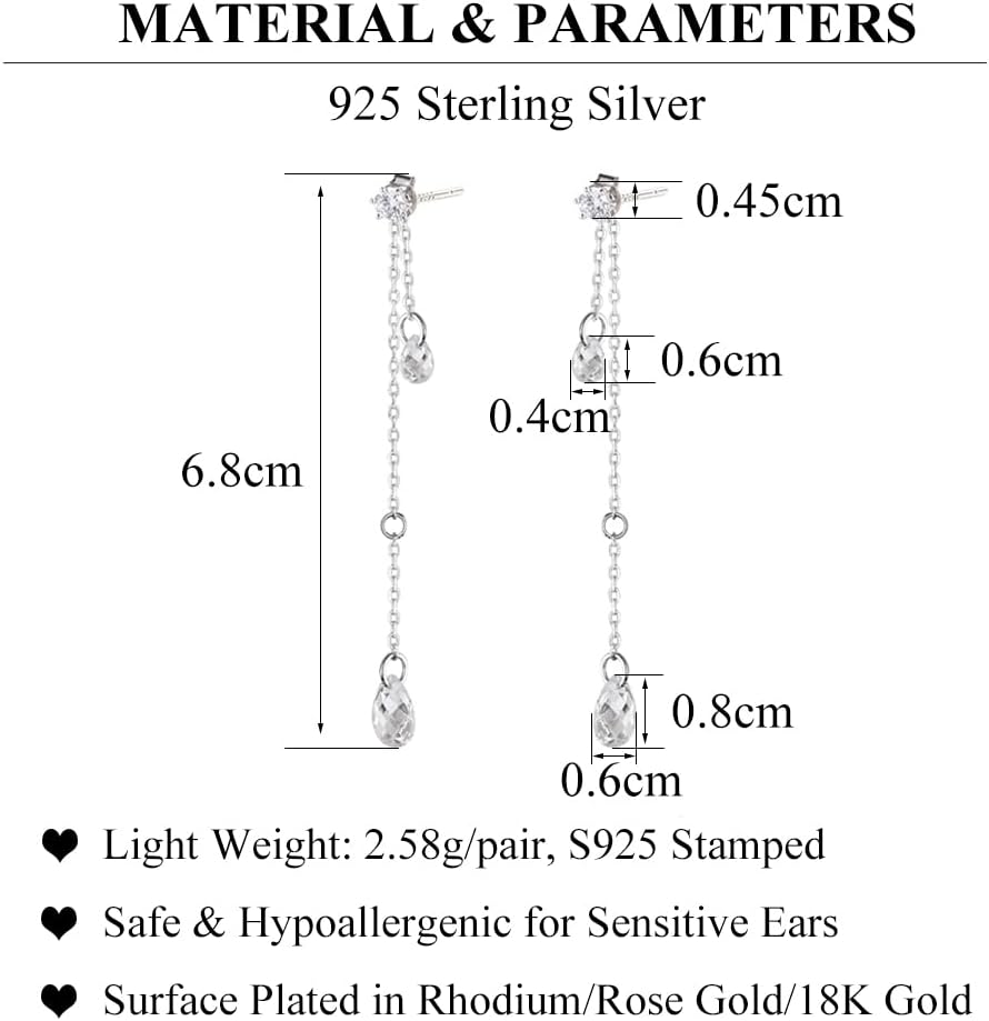Thumbnail 5 de SLUYNZ 925 Sterling Silber CZ-Tropfenohrringe mit Kette – baumelnde Tropfform für Frauen, Teenager & Mädchen