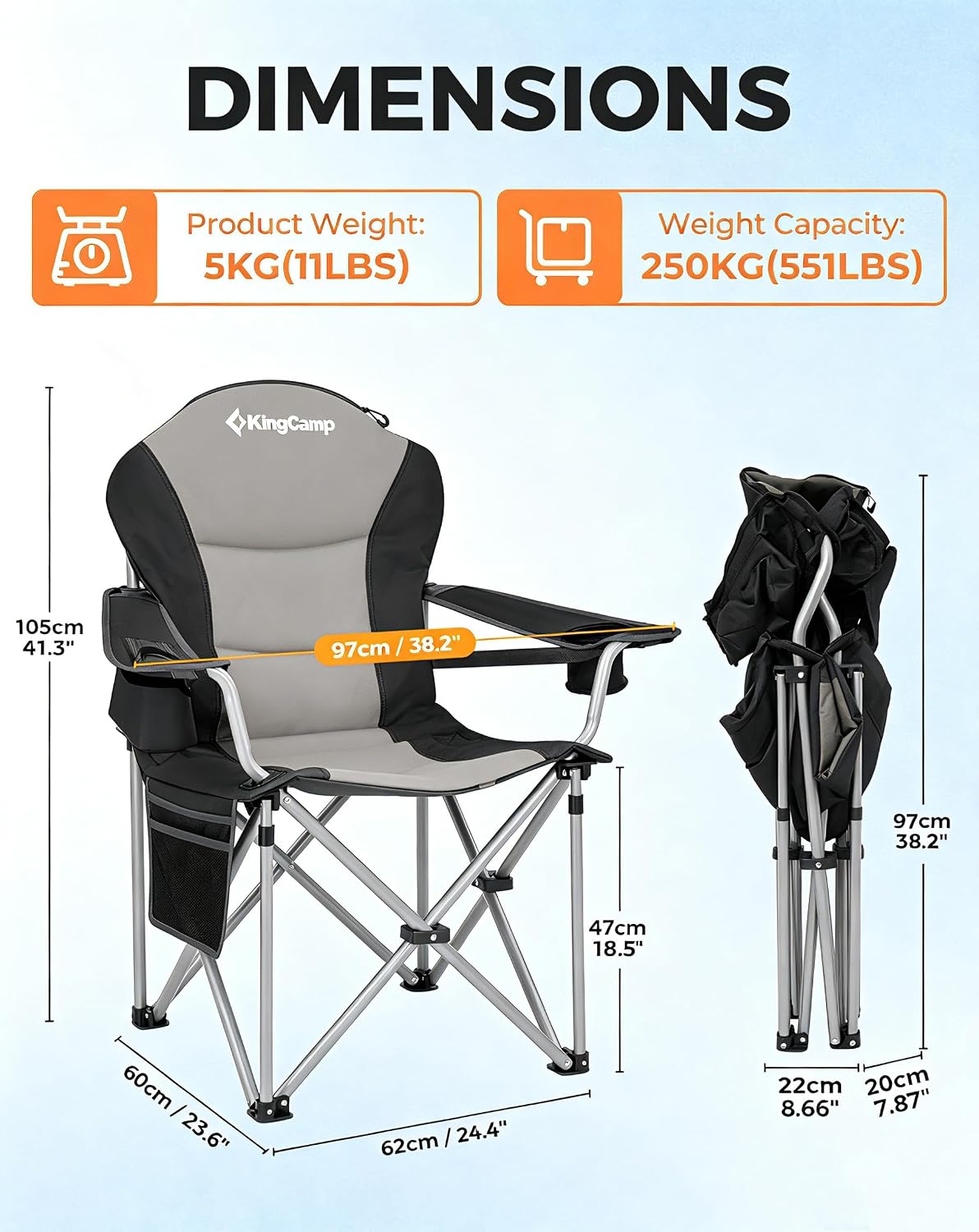Thumbnail 2 de KingCamp XXL Heavy Duty Folding Camping Chair with Adjustable Lumbar Support
