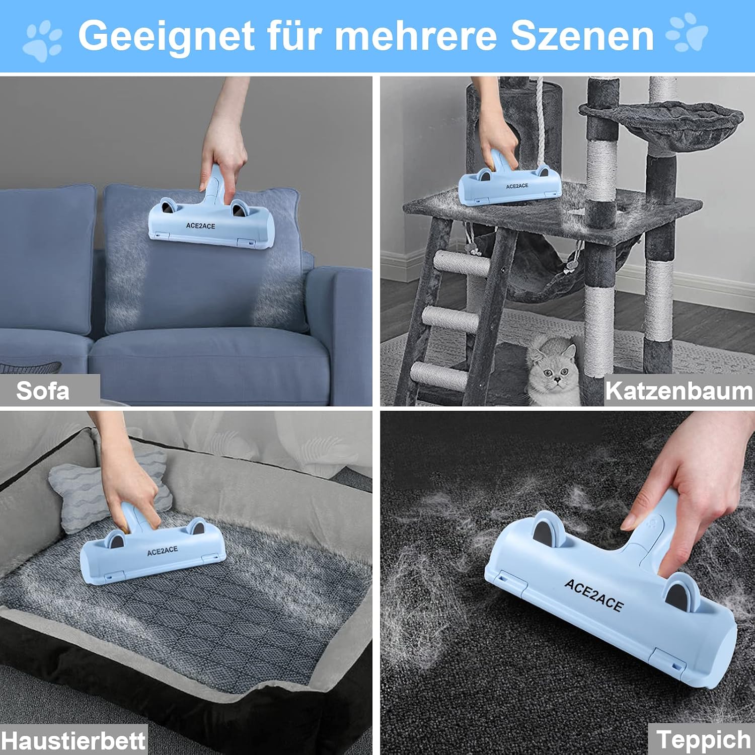 Thumbnail 5 de ACE2ACE Tierhaarentferner: wiederverwendbare Fusselrolle & Fusselbürste für Hunde- und Katzenhaare