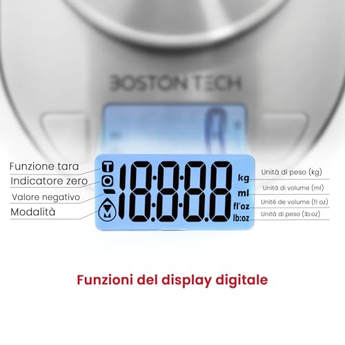 Detalle de Boston Tech Bilancia Cucina Digitale con Ciotola Rimovibile in Acciaio Inox, 5 kg/1 g