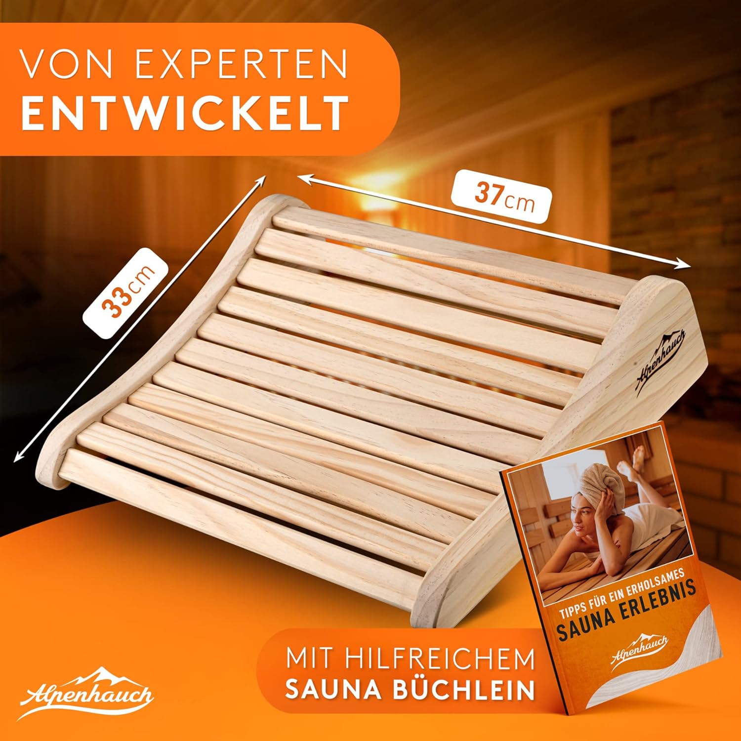 Detalle de ALPENHAUCH Poggiatesta sauna in legno – Ergonomico, 100% legno naturale, per cabine a infrarossi