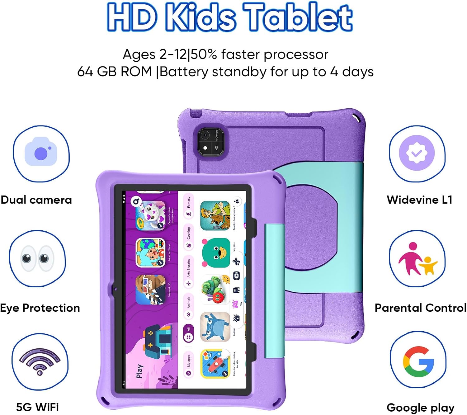 Thumbnail 2 de Aiprotablet 10-Inch Kids Tablet with Android 16 (Purple)