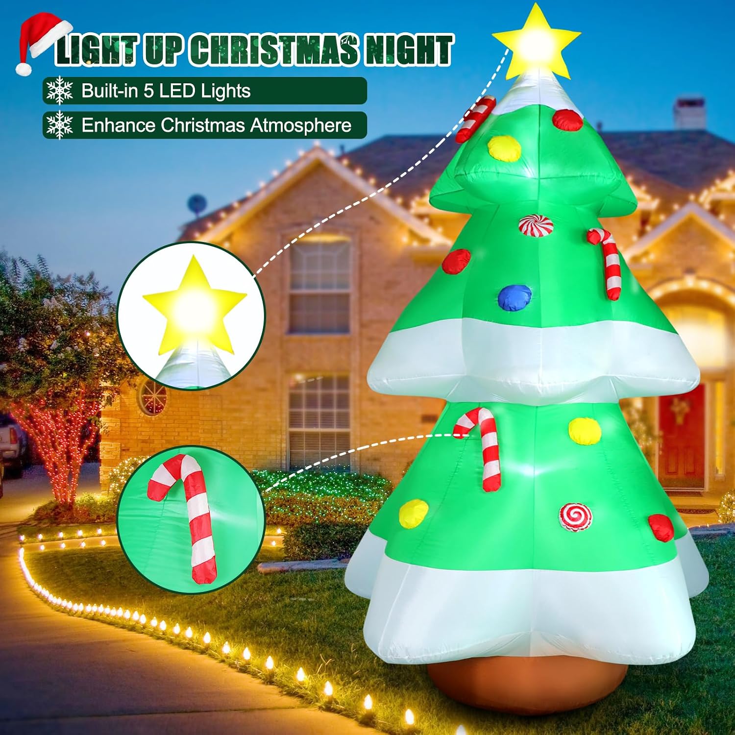 Detalle 2 de FunFanso D01NA-003 10-Foot Inflatable Christmas Tree with Multicolor LEDs