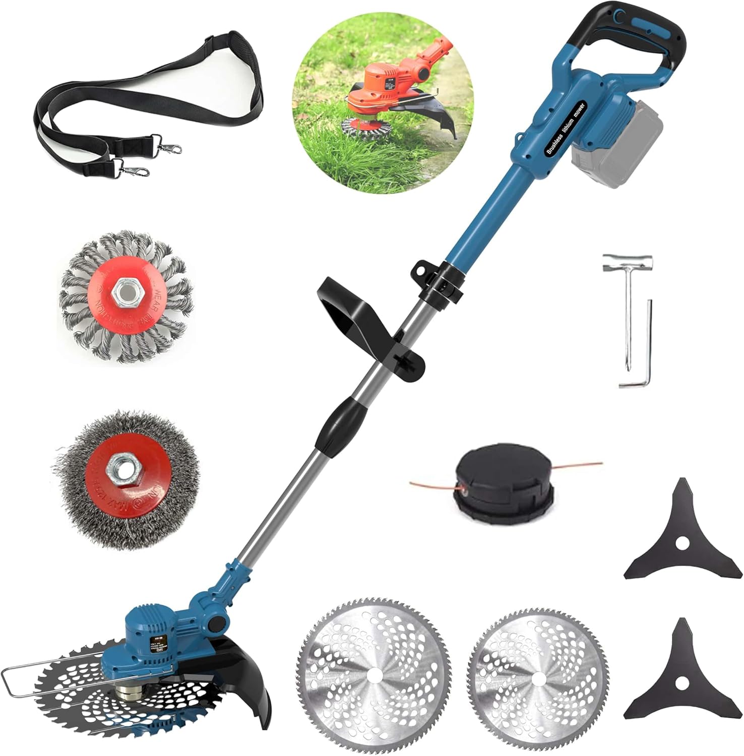 Fiutazge Akku-Rasentrimmer für Makita-Akkus (Blue) mit 5 Klingentypen & Tap&Go (ohne Akku)
