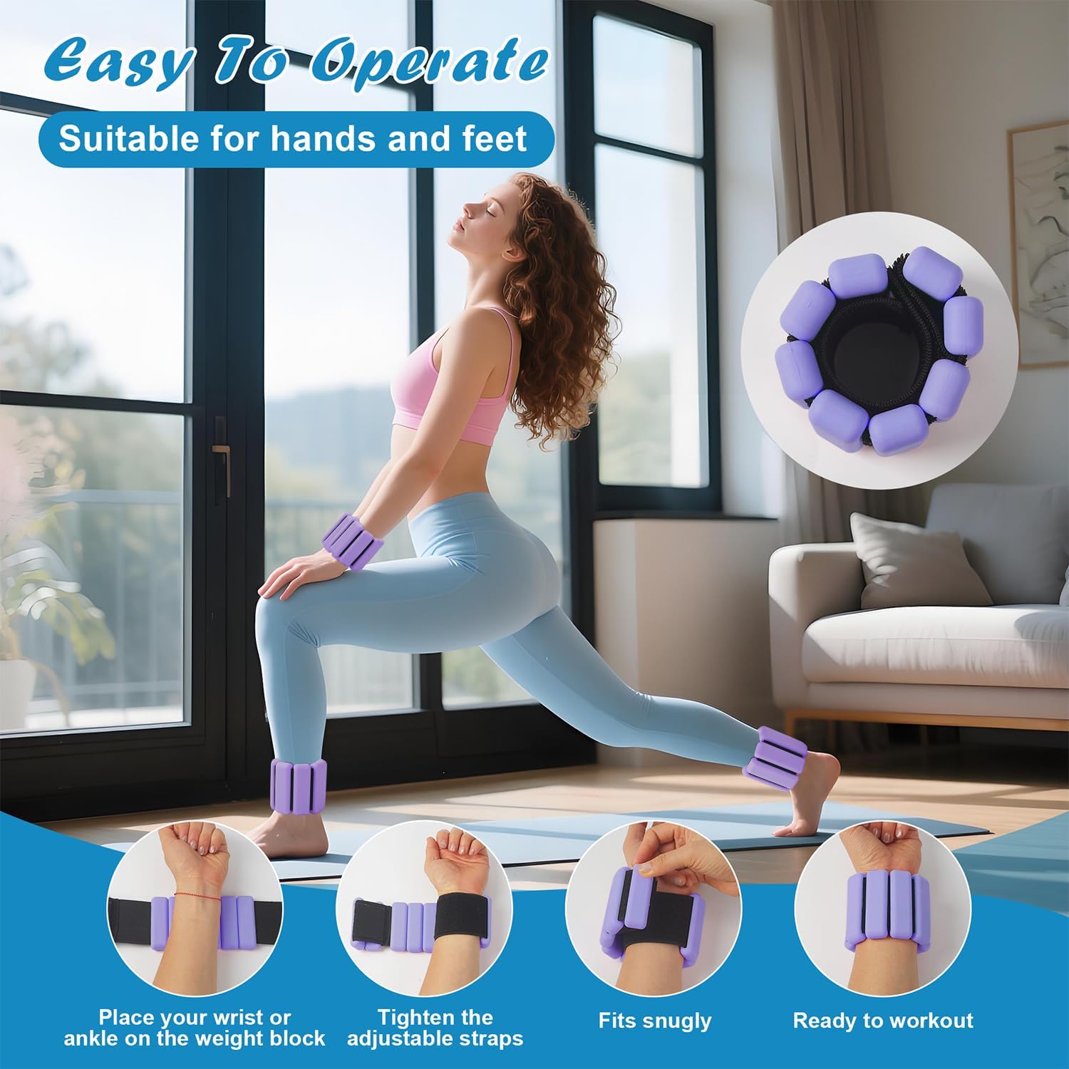 Thumbnail 3 de Set da 2 pesi regolabili per polsi e caviglie (2x450 g) per Pilates, Yoga, nuoto, corsa e allenamento della forza