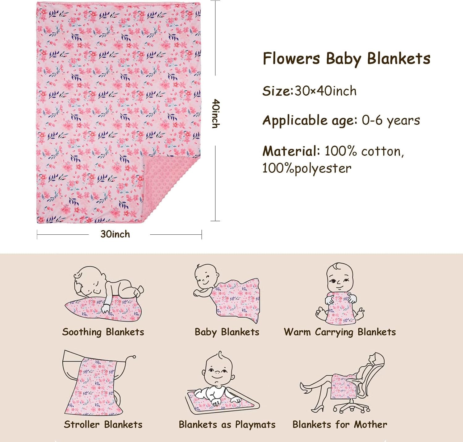 Thumbnail 6 de DRESHOW Organic Cotton Baby Blanket 75x100cm
